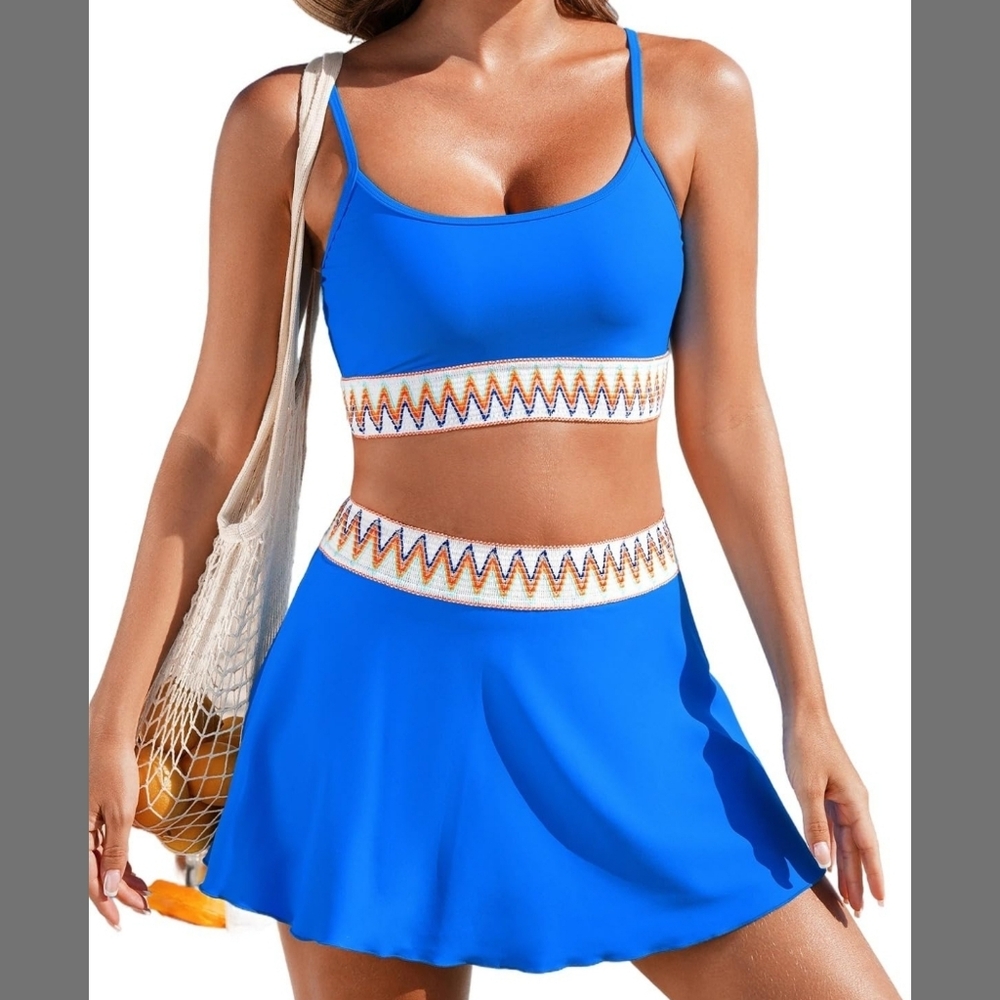 Electric Blue Zigzag Trim Swim Set – Size Small - Picture 1 of 2